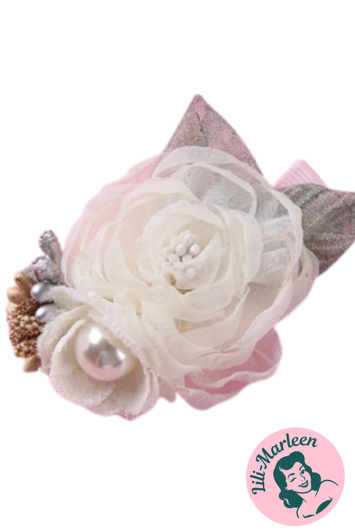 Hårklips med blomster/roser - ivory/hvid/sølv/guld med perle (M20)