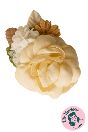 Hårklips med blomster/roser - Creme/hvid/guld (M24)