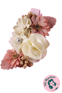 Hårklips med blomster/roser/sten - ivory/rosa, guld (M12)
