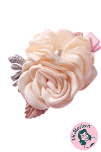 Hårklips med blomster/perler - creme, rosa, sølv (M4)