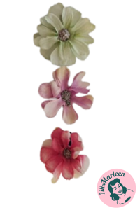 Hårklips små sommerblomster, lilla, pink & grøn