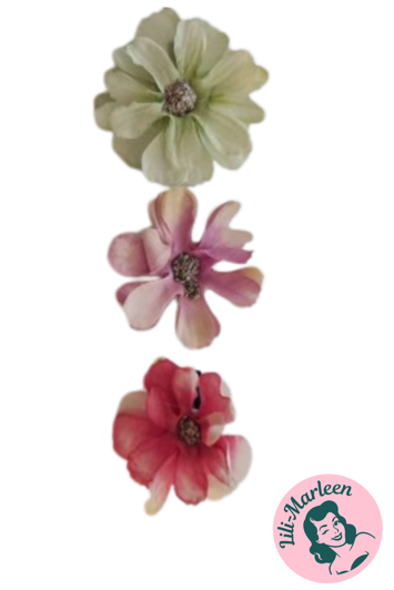 Hårklips små sommerblomster, lilla, pink & grøn