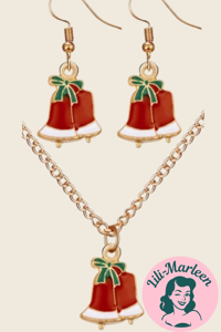 Julesmykkesæt: Halskæde og øreringe med røde juleklokker