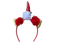 Enhjørning/unicorn hårbøjle, rød/guld/hvid