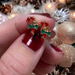 Jule Ørestikker - små slikstokke rød/guld/grøn sløjfe
