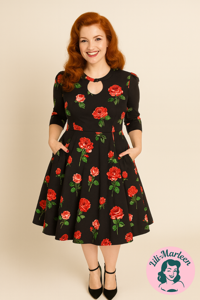 Miss Rosamunde – Sort 50’er Swingkjole med Røde Roser