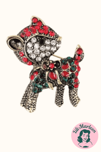 Broche - bambi med røde/grønne sten, guld