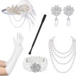 1920´er Gatsby/Charleston accessories/tilbehørssæt, sølv - deluxe - 6 dele