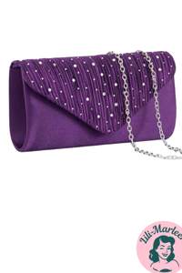 Melodi – lilla Satin Clutch med Rhinsten & Sølvrem en 