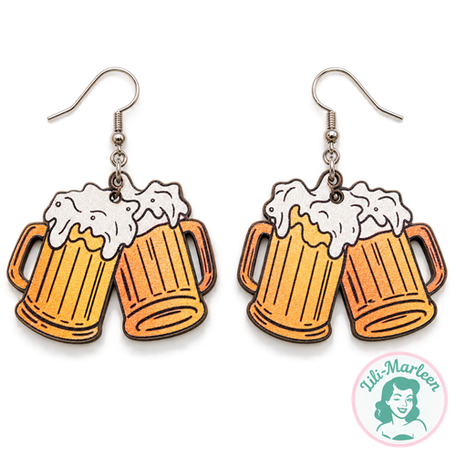 Øreringe – Skål i øl 🍻 | Sjove øreringe i træ
