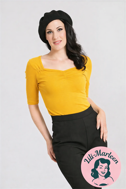 Top: Philippa; Sød top i sennepsgul