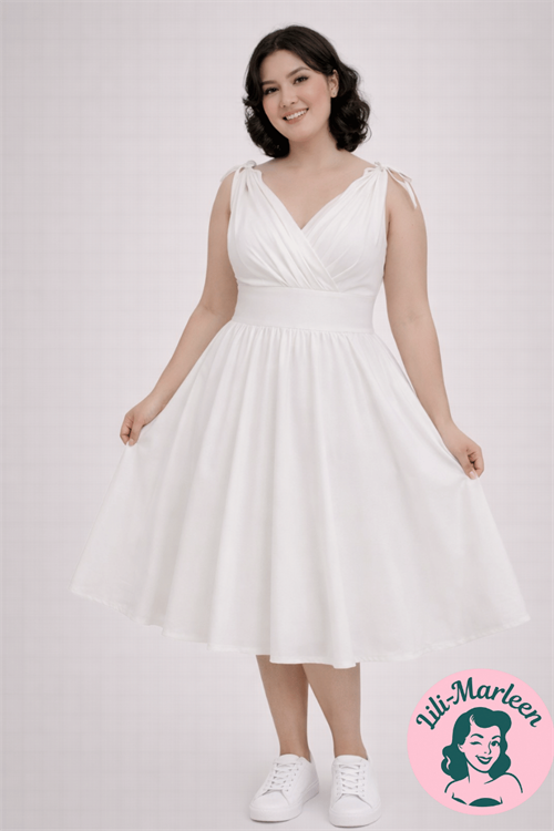 50´er kjole; Alicia May: offwhite kjole med søde stropper 