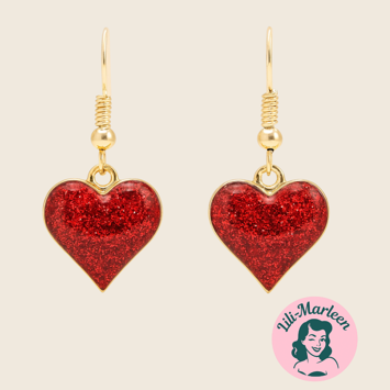 Øreringe - hængeøreringe med hjerter, rød 