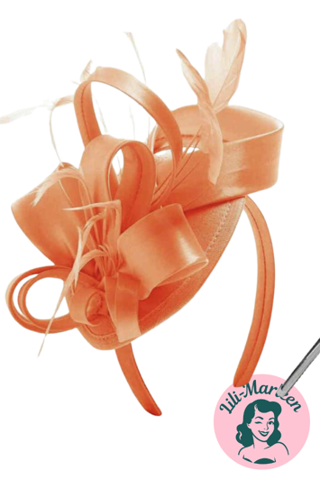 Betager Orange Fascinator på Hårbøjle med Satin og Fjer