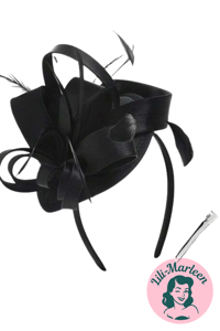 Betager – Sort Fascinator på Hårbøjle med Satin og Fjer 