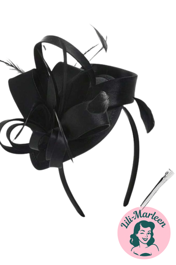 Betager Sort Fascinator på Hårbøjle med Satin og Fjer
