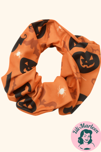 Scrunchi - Halloween - orange med sort græskar
