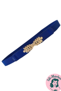 Smalt elastisk bælte med guld spænde blade, blå