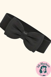 Bredt elastisk bælte med satin sløjfe sort