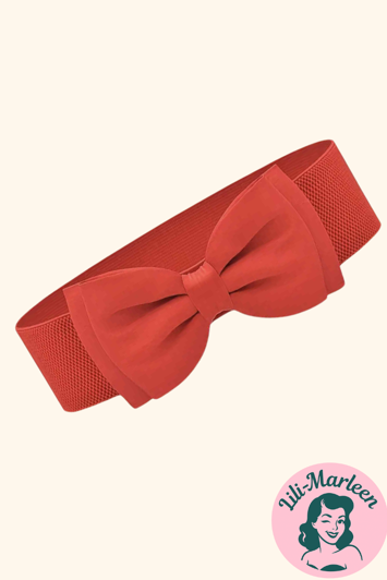 Bredt elastisk bælte med satin sløjfe rød