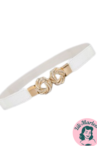 Smalt Elastisk Bælte, hvid med guld spænde lukning - glitrende sten