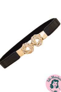 Smalt Elastisk Bælte, sort med guld spænde lukning - glitrende sten