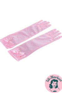 Lange satin festhandsker til børn, lyserød