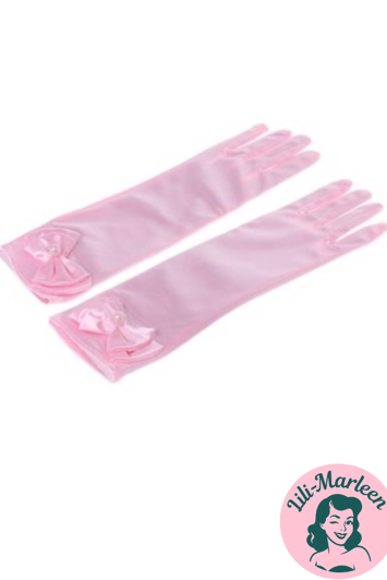 Lange satin festhandsker til børn, lyserød