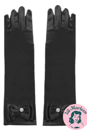  Lange satin festhandsker til børn, sort 