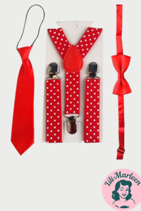 Børne seler og butterfly og slips, rød polka prik