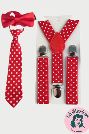 Børne seler og butterfly og slips, rød polka prik