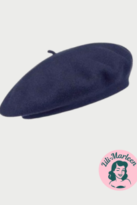 Beret, navyblå - lækker vintageinspireret filt beret