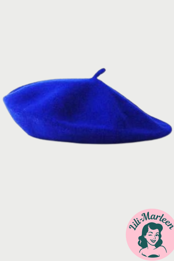 Beret, blå - lækker vintageinspireret filt beret 