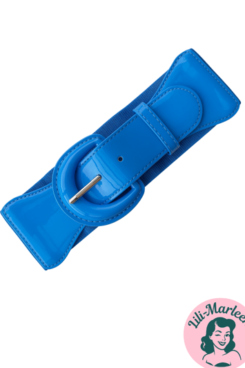 Bredt elastisk lakbælte, støvet blå