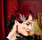 1920´er Gatsby/Charleston accessories - headpiece, bordeaux rød - deluxe