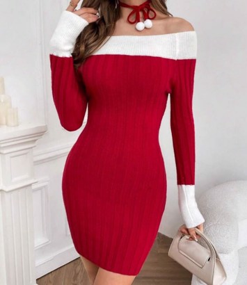 Julekjole: "My Cozy Christmas Dress" - skrikkjole i rød med hvid kant