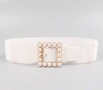 Bredt elastisk bælte - luksuriøse metalspænde med perler, hvidt