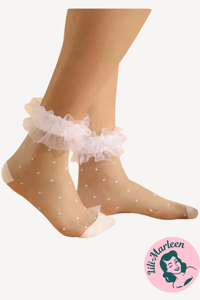 Ankelsokker: Hvide Strømper med Flæsekant og Prikker