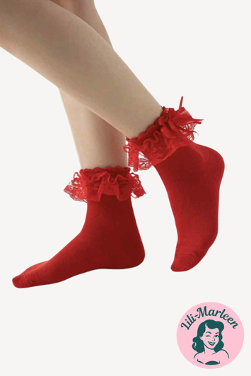 Ankelsokker med blonde, rød