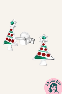 Juleøreringe 925 sølv; Søde små juletræer med glitrende grøn zirconia
