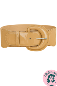 Bredt elastisk lakbælte, lys karamel