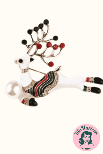 Broche - dådyr, hvid med perle