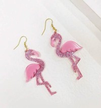 Øreringe - hængeøreringe flamingo, lyserød glitter