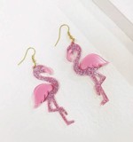 Øreringe - hængeøreringe flamingo, lyserød glitter🦩