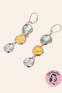 Øreringe - hængeøreringe med sten, gule/grønne nuancer  