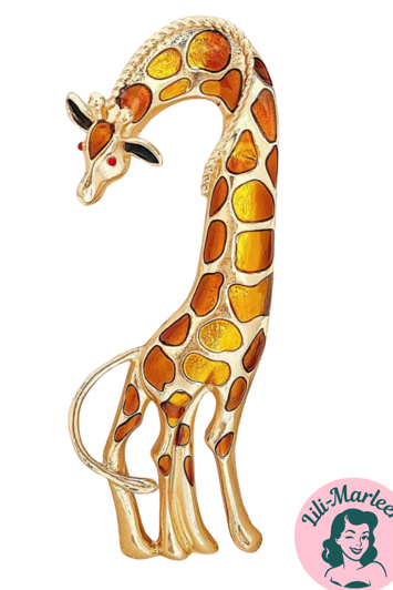 Broche – "Miss Longneck" Kæmpe Giraf i Gyldne Nuancer