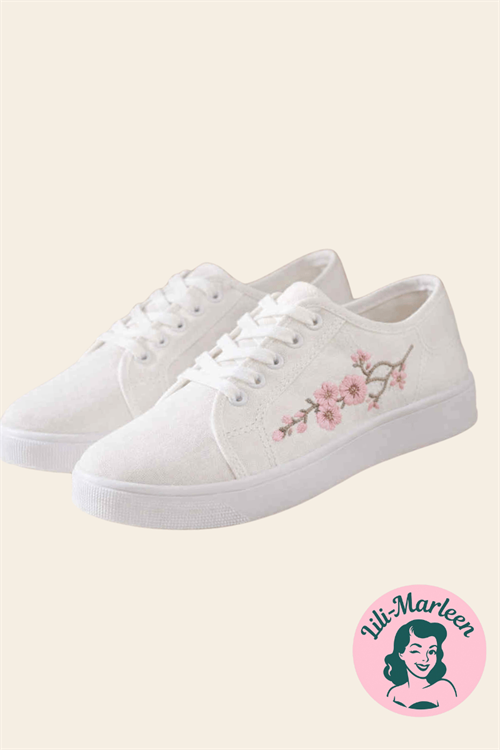Hvide Gårsanger-sneakers – romantiske konfirmationssko med broderede blomster
