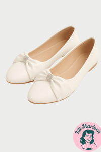 Ballarina - hvide søde sko med sløjfe og diamant-detalje 