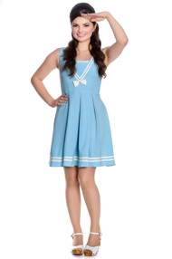 50ér kjole: Sailor ruin - sød kort sømands swingkjole i lyseblå 