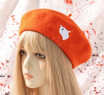 Beret, orange - halloweenstyle - lækker vintageinspireret filt beret 